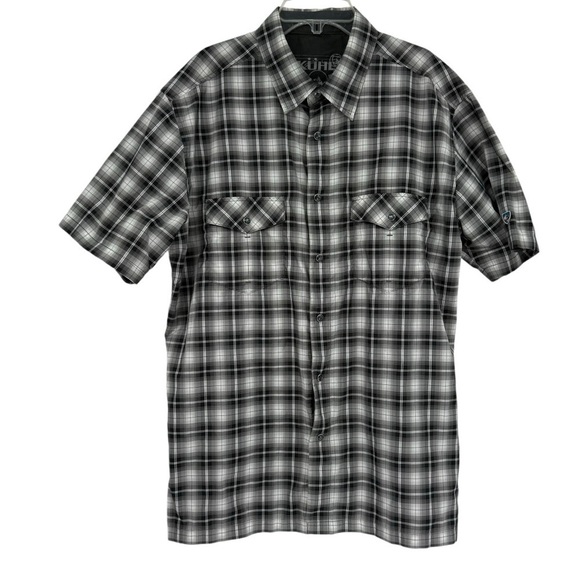 KUHL Rumblr Shirt Men's Black Gray Plaid Size Large Pearl Snap Short Sleeves - Picture 1 of 11